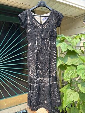JS Collections Black Embroidered Midi Dress